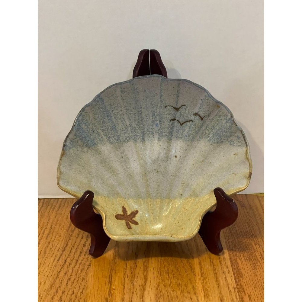 A Scalloped, Art Pottery, Seashell Trinket Plate